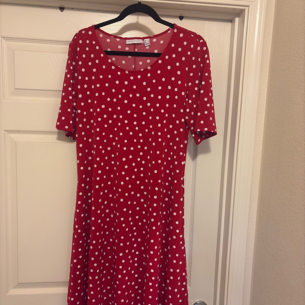 Red Polka Dot Midi Dress with Scoop Neckline